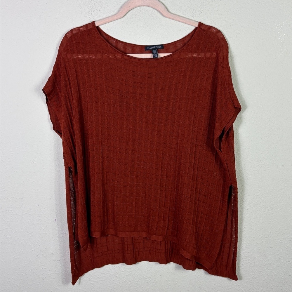 Eileen Fisher 100% Tencel Knit Slub Top in burnt brown size XXS